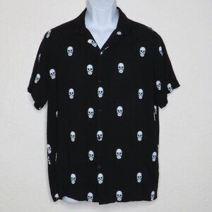 Denim & Flower* Men's Short Sleeve Button Down Straight Hem Skulls‎ Shirt~ Large